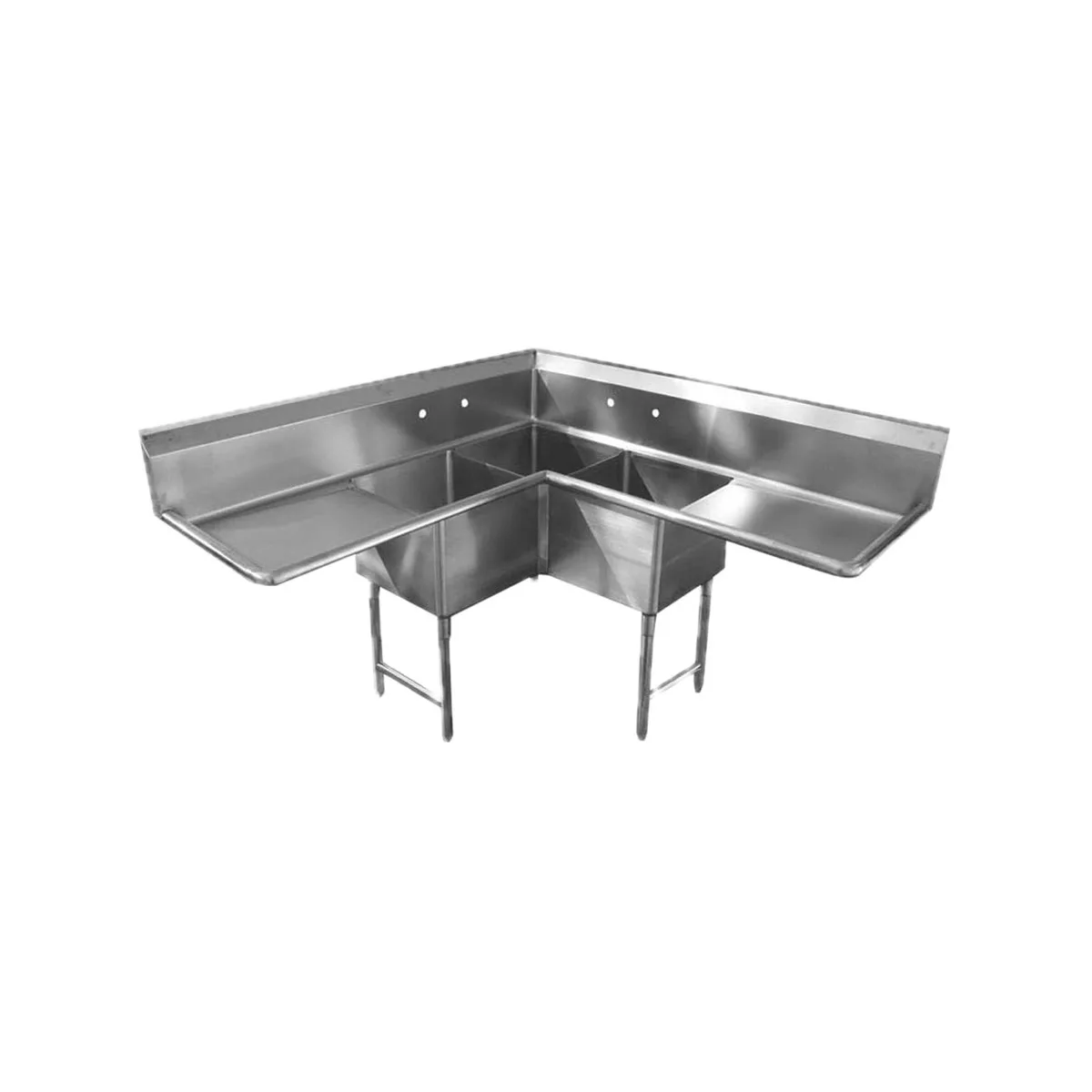 Serv-Ware E3CWP18182-24-C 63" 3 Compartment Corner Sink, 18"W x 18"L Bowl - Galvanized