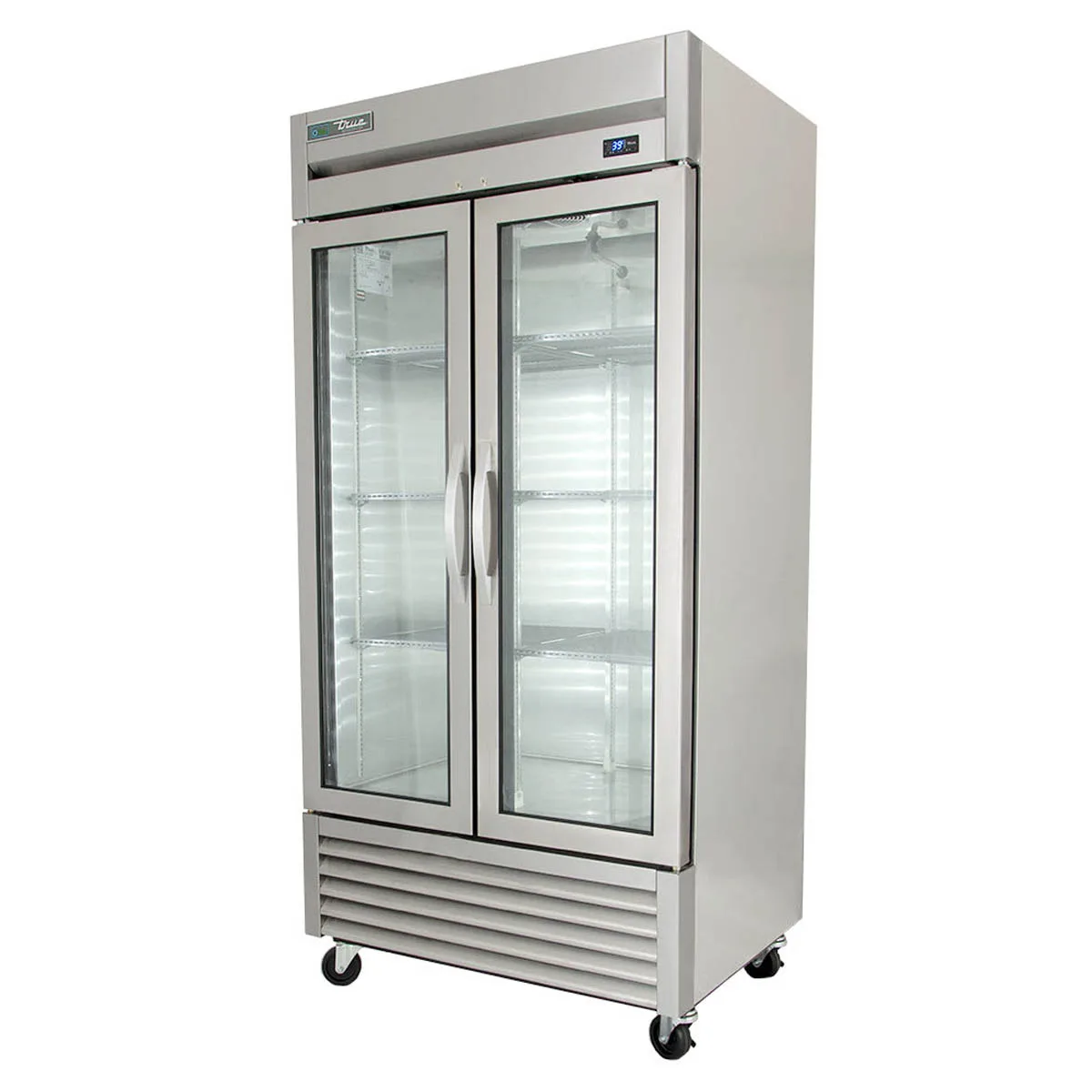 True T-35G-HC~FGD01 39" 2-Section Reach-In Refrigerator w/ 2 Glass Doors, Bottom Mount, Stainless Steel Front-Aluminum Sides