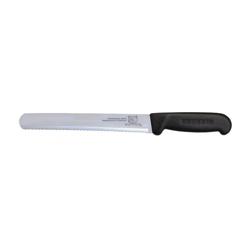 Omcan USA 12644 Slicing Knife – 10" Straight Wave Blade, Stamped Style, Black Polypropylene Handle