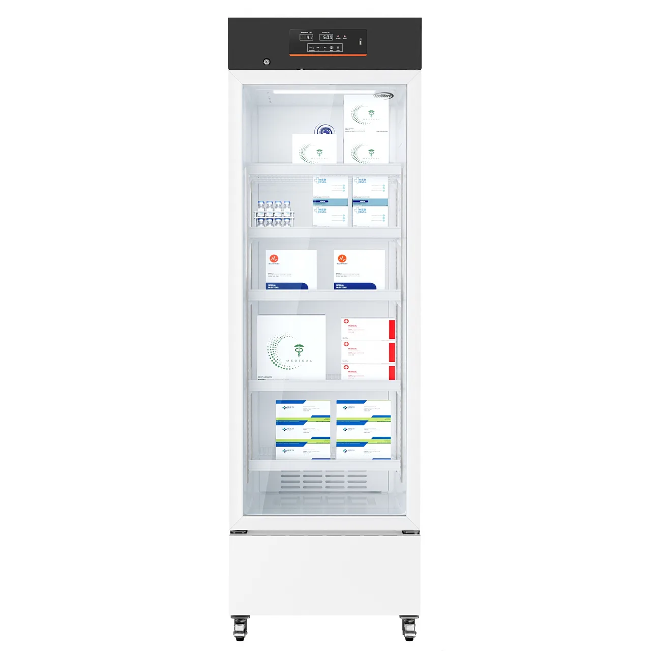 Koolmore KM-PHR-11C 11 cu ft Fridge, 23.8"W×23.4"D×75.6"H,White Glass Door,12V Backup, Temp/Humidity