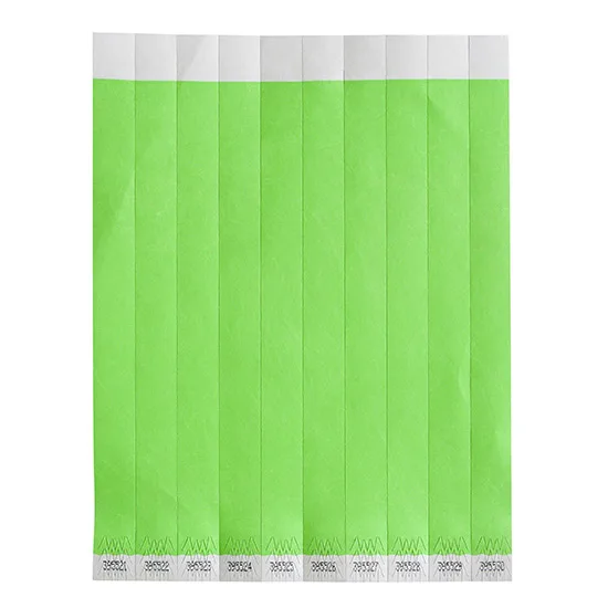 Winco WB-100G-S Maid Wristbands, 3/4"W x 9.5"L Tyvek No Tear, Numbered, Green Solid - 500/Pack
