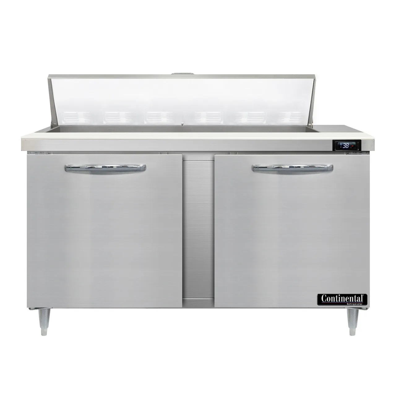 Continental Refrigerator D60N12 60" Two Section Sandwich / Salad Prep Table w/ 2 Doors, 12 Pans