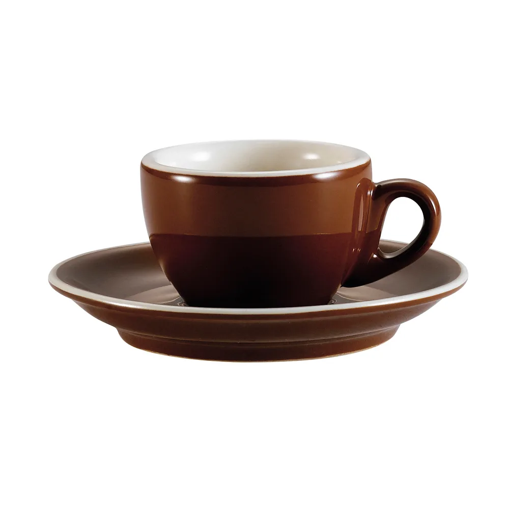 CAC China CFB-35 Cup & Saucer Set, 3.5 oz 2-3/4" Cup, 5" Saucer, Ceramic Brown Dishwasher Safe - Set