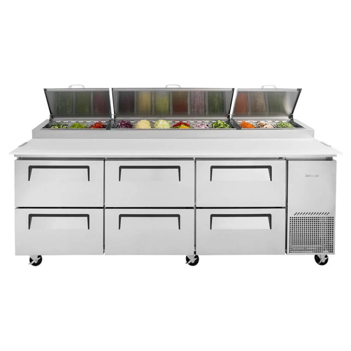 Turbo Air TPR-93SD-D6-N 93" Refrigerated Pizza Prep Table w/ 6 Drawers, 12 Condiment Pans