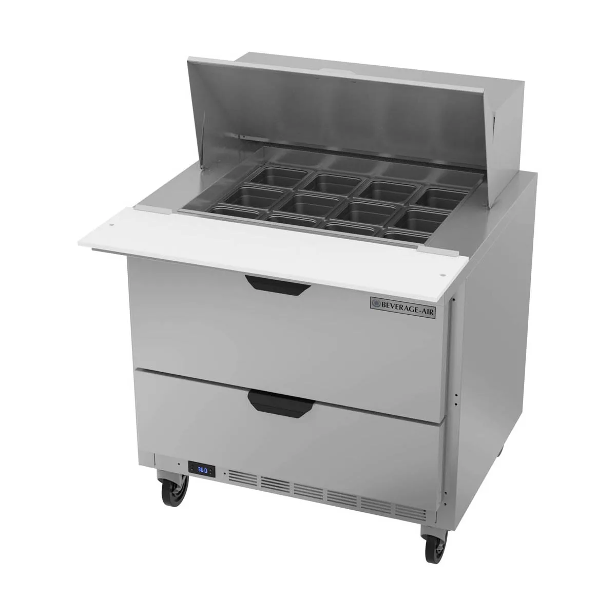 Beverage Air SPED36HC-12M-2 36" Mega Top Sandwich / Salad Prep Table w/ 2 Drawers, 12 Pans