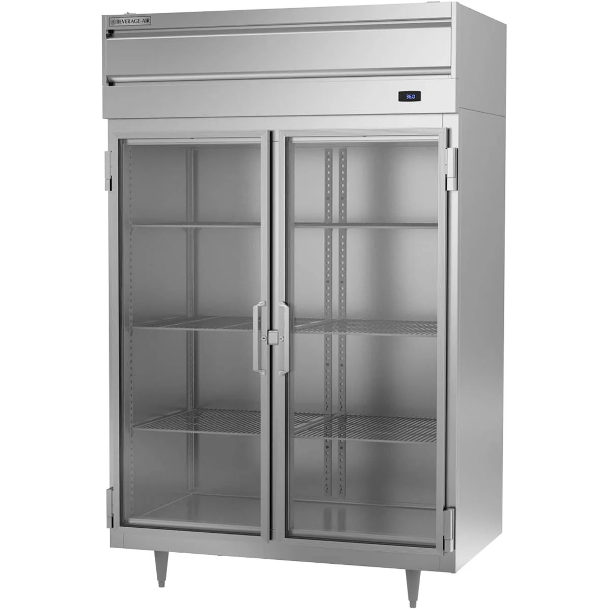 Beverage Air PR2HC-1BG 52" 2-Section Reach-In Refrigerator w/ 2 Glass Full Doors, Top Mounted, Aluminum Interior, 44.5 cu. ft.