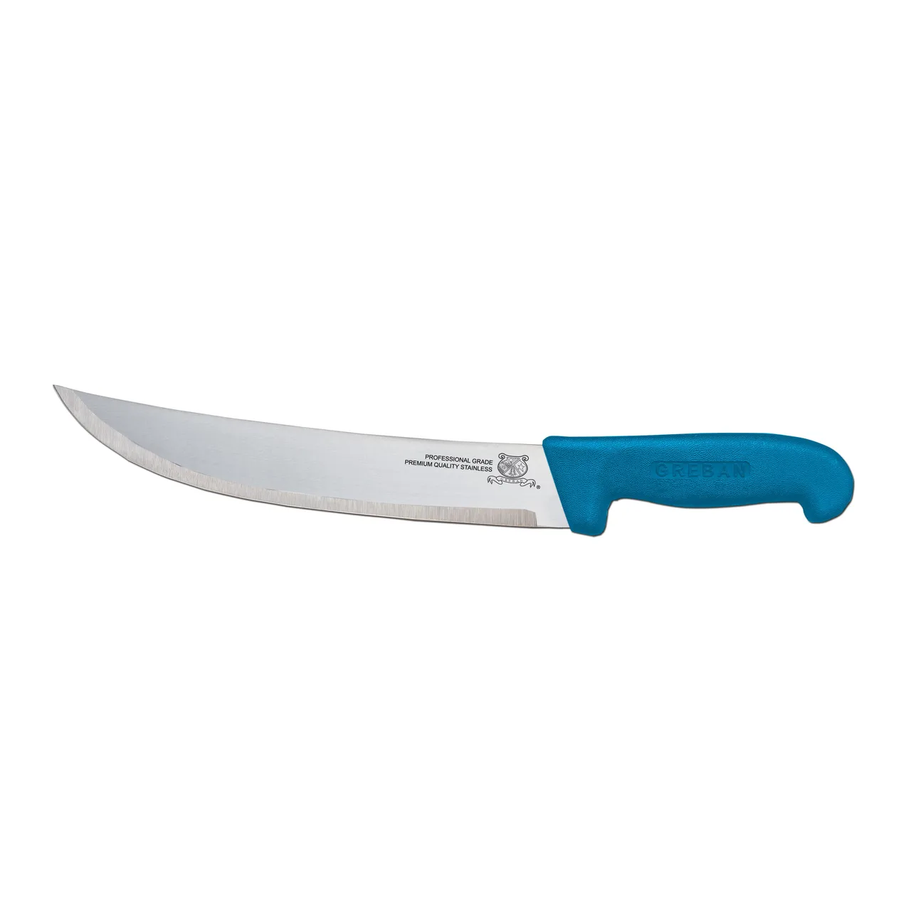 Omcan USA 12268 Steak Knife – 12" Curved Stainless Steel Blade, Blue Poly Handle, Stamped Design