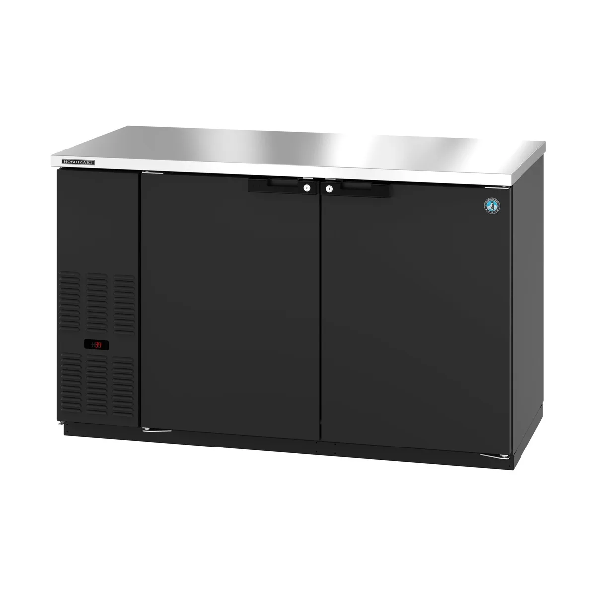Hoshizaki BB59 59" Two Section Black 2 Swinging Solid Door Back Bar Cooler, 18.56 cu. ft.