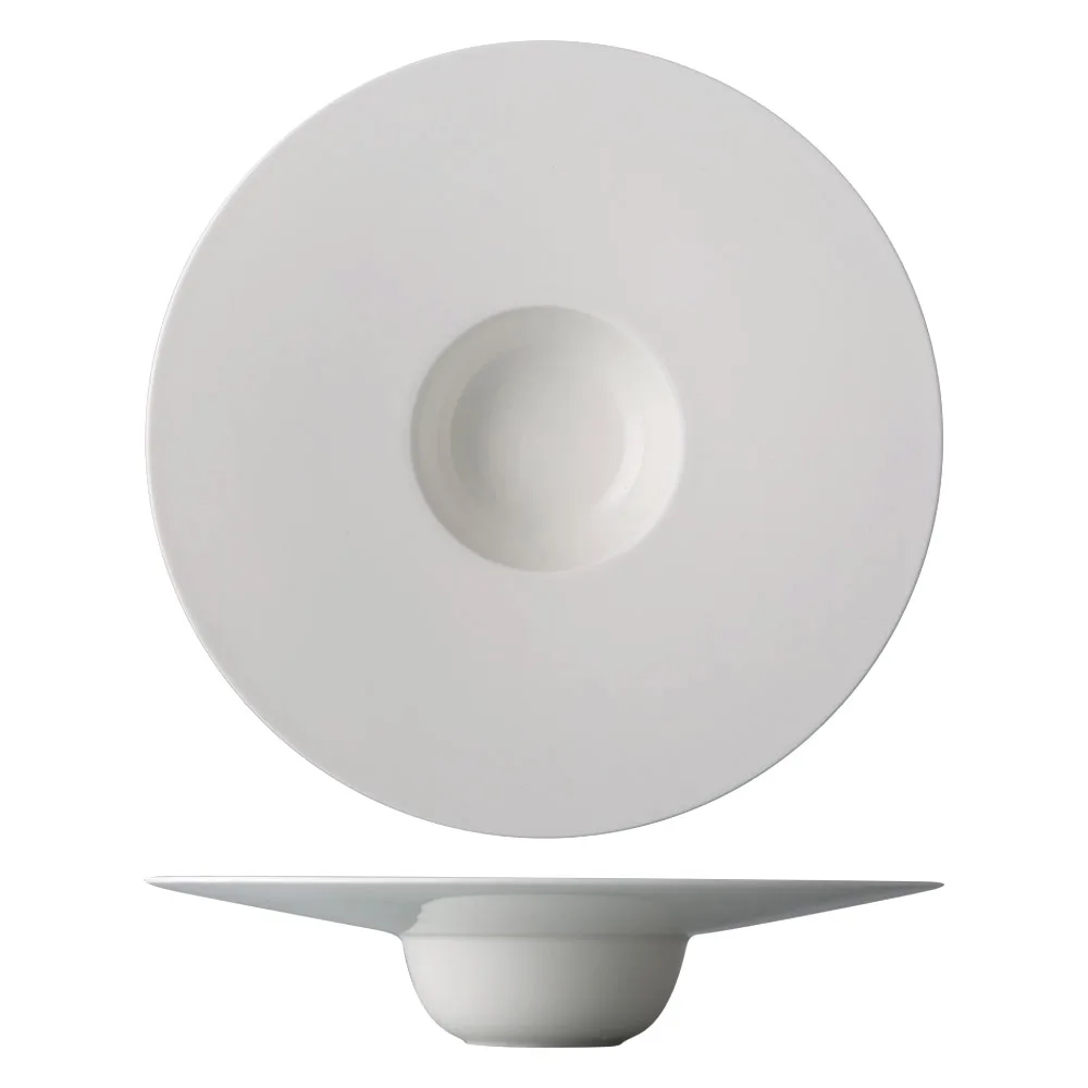 CAC China GDC-510 Soup Bowl, 5.5‑Oz Bone White Porcelain, 10½" Dia x 2¼" H Round, Wide Rim - Dozen