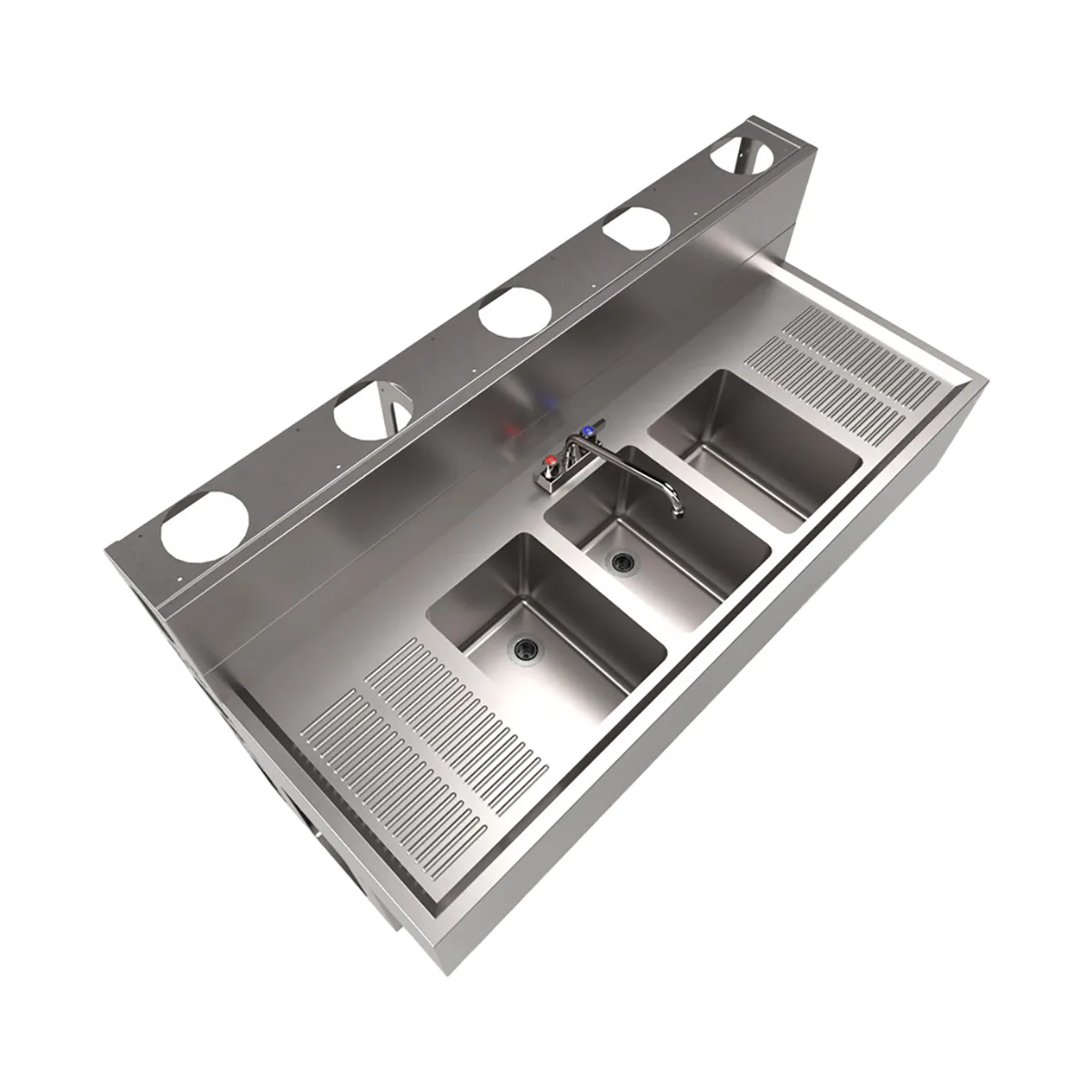 BK Resources UBDW-21-360TS Underbar Sink Units, 3 Compartment with 2 Drainboards