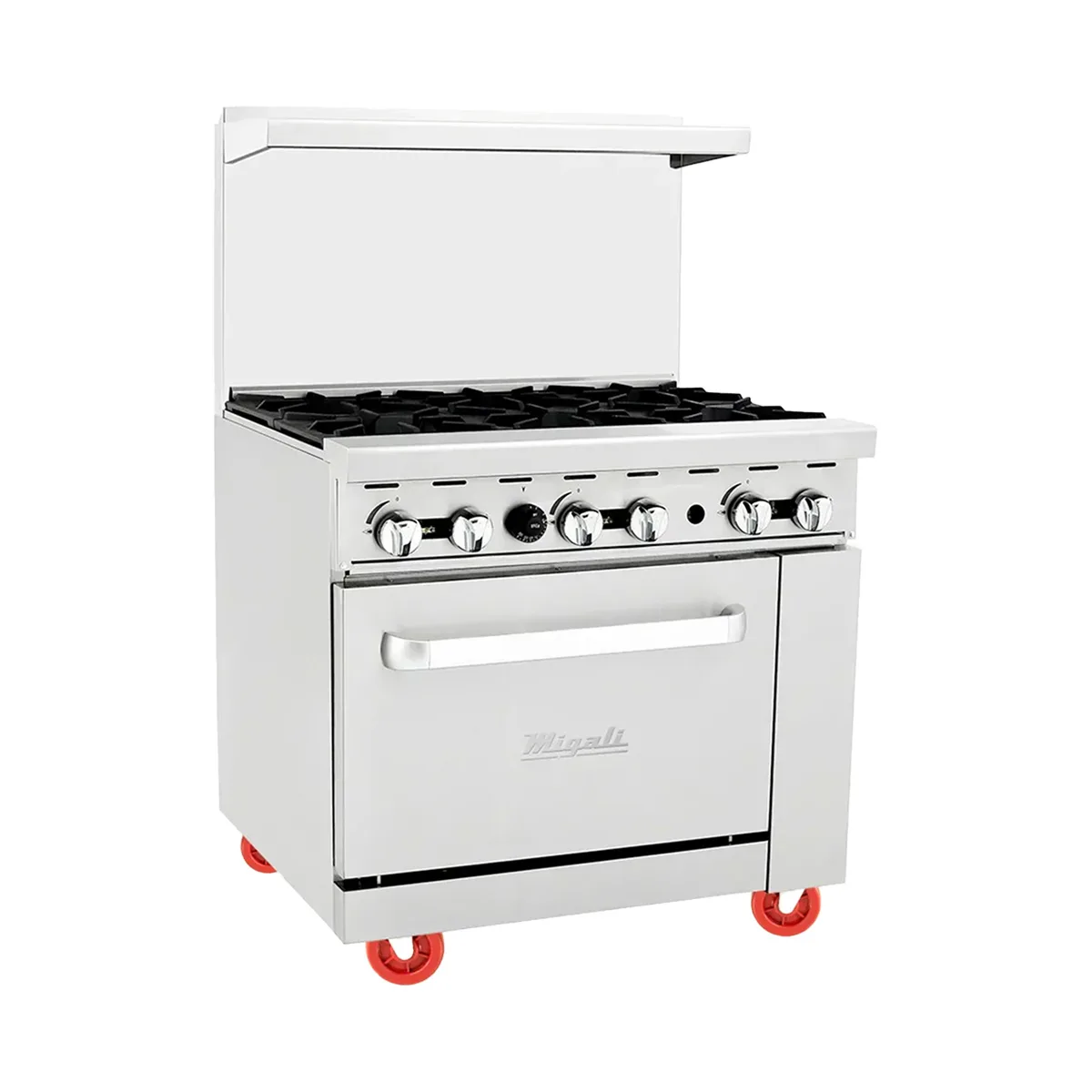 Migali C-RO6B-NG 6 Burner 36"  Natural Gas Restaurant Range  w/ Standard Oven, 177.000 BTU