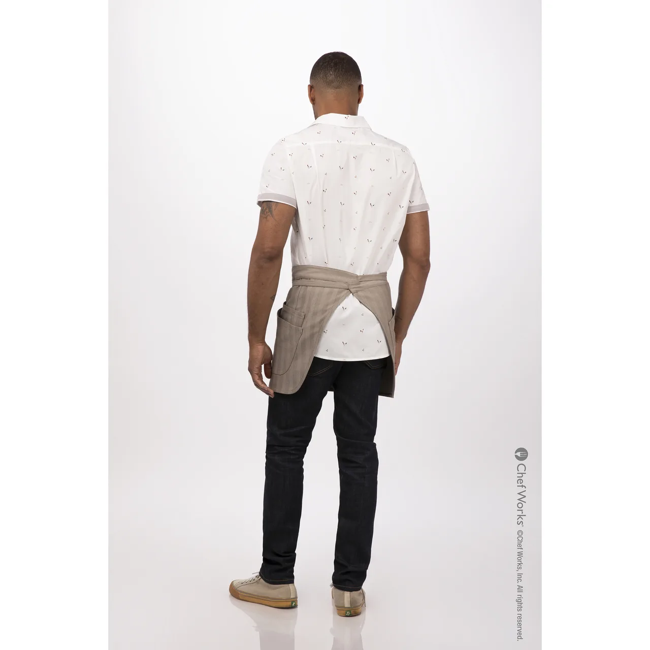 Chef Works AHN07-TAU-0 Seattle Half Bistro Waist Apron, 16"L x 38"W, 4 Pockets, Taupe, 65/35 Poly/Cotton