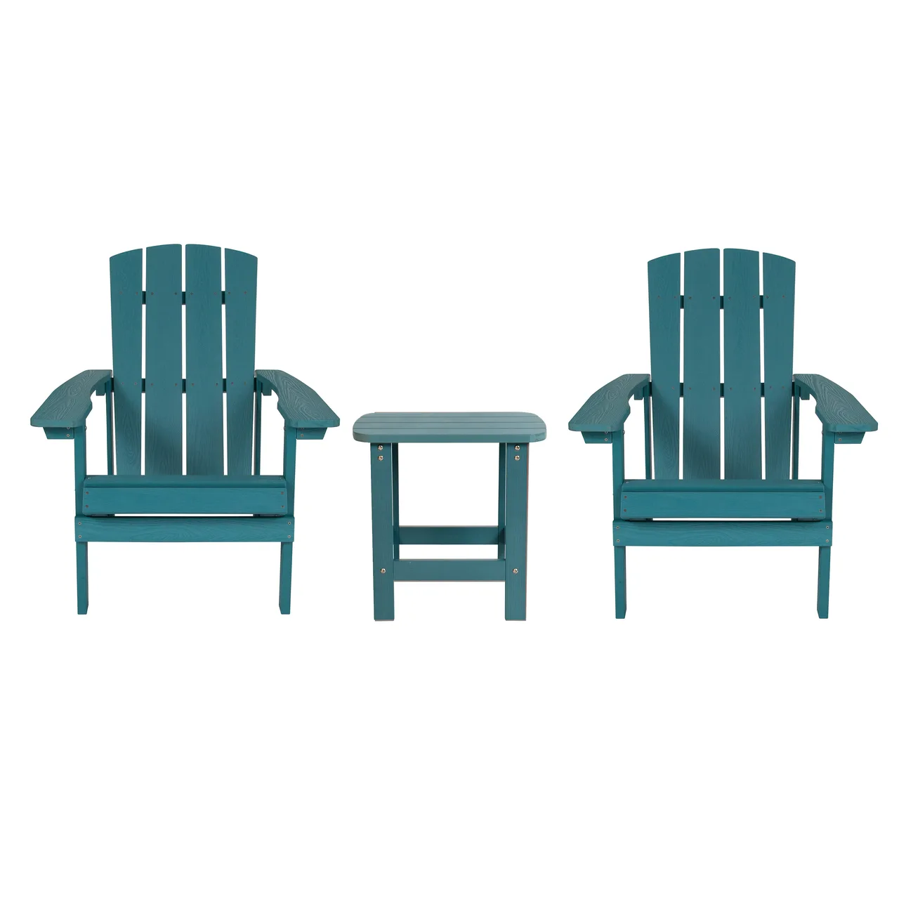 Flash Furniture JJ-C14501-2-T14001-SFM-GG Charleston Adirondack Chair Set with Side Table, Weather-Resistant Polystyrene, Sea Foam