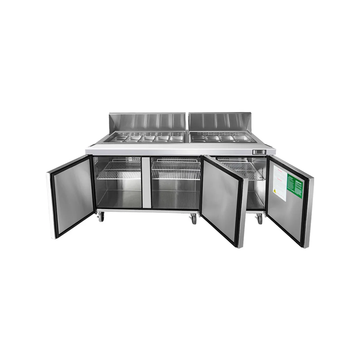 Atosa USA MSF8304GR 72" Three Section Sandwich / Salad Prep Table w/ 3 Doors, 18 Pans
