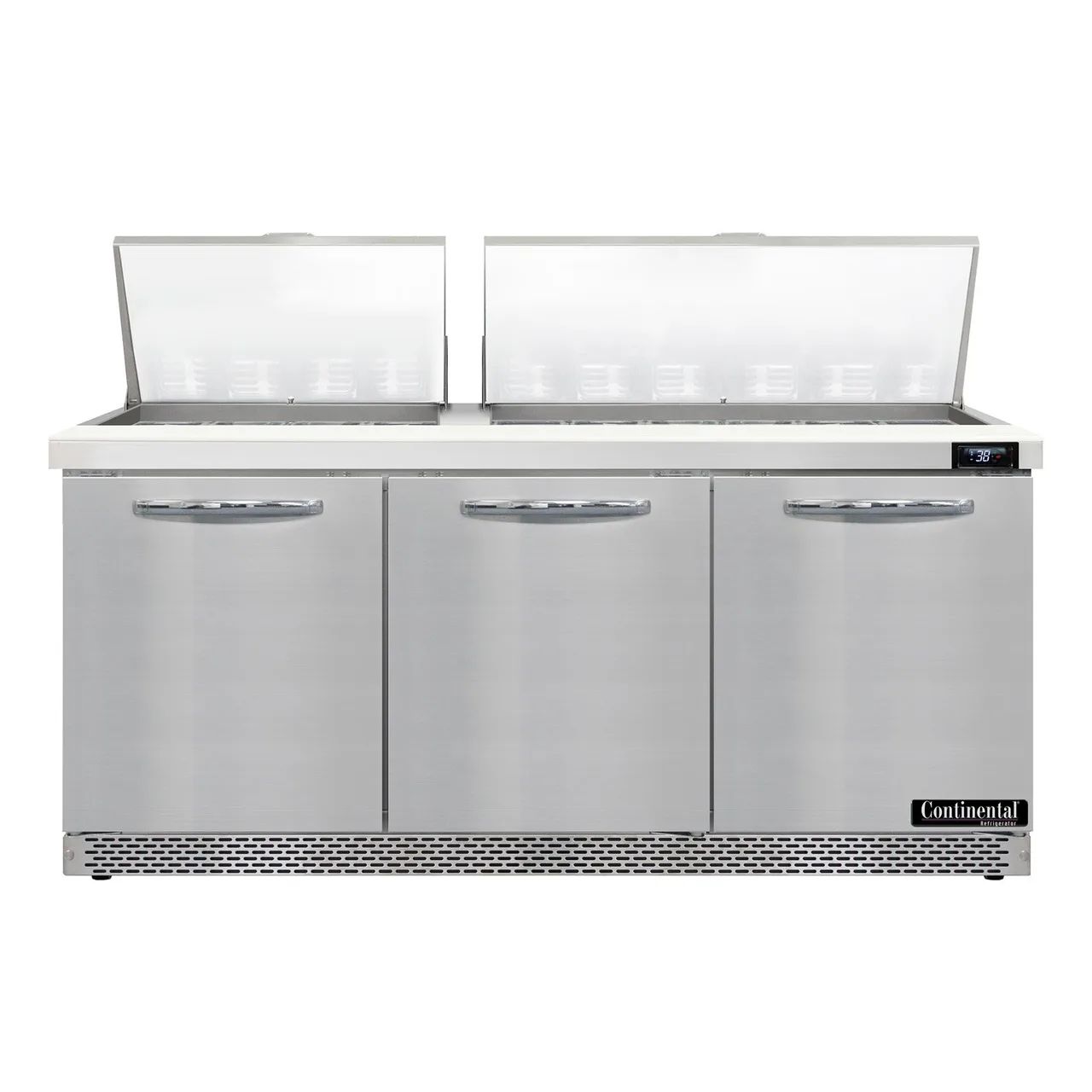 Continental Refrigerator D72N30M-FB 72" Mega Top Sandwich Prep Table w/ 3 Doors, 30 pans