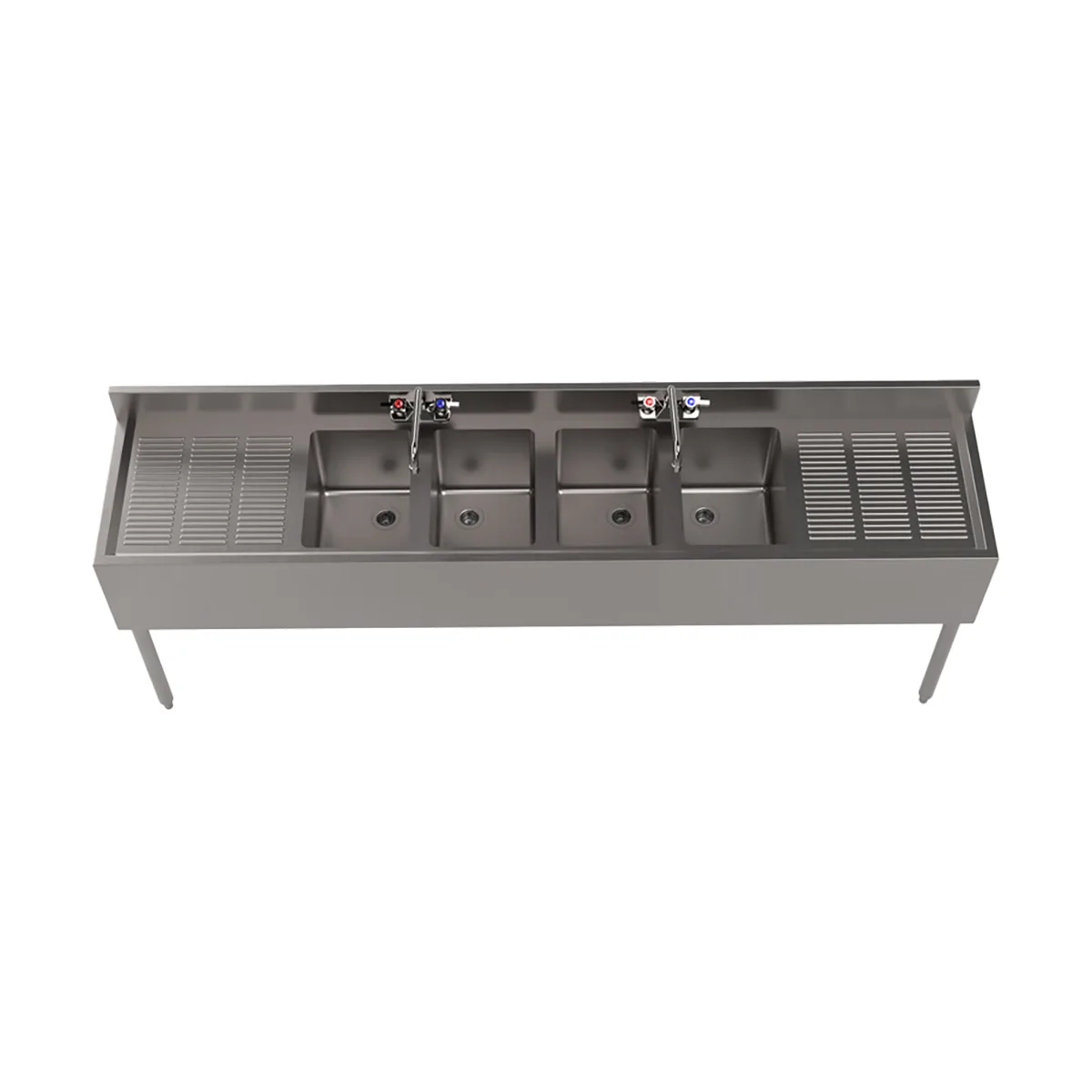 BK Resources UB4-18-484TS 84" Underbar Sink Units, 4 Compartment with 2 Drainboards