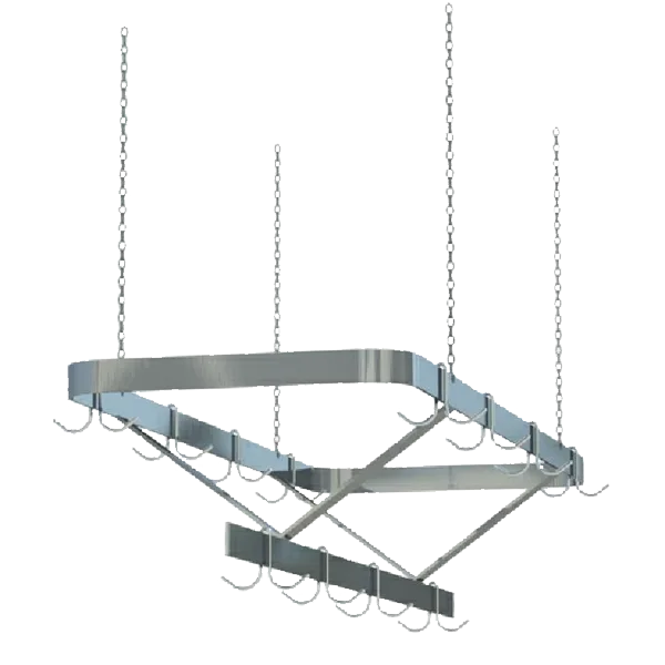 Sapphire Manufacturing SM-CR96, 96" Stainless Steel Triple Bar Ceiling Mounted Pot Rack with 18 Double Hooks