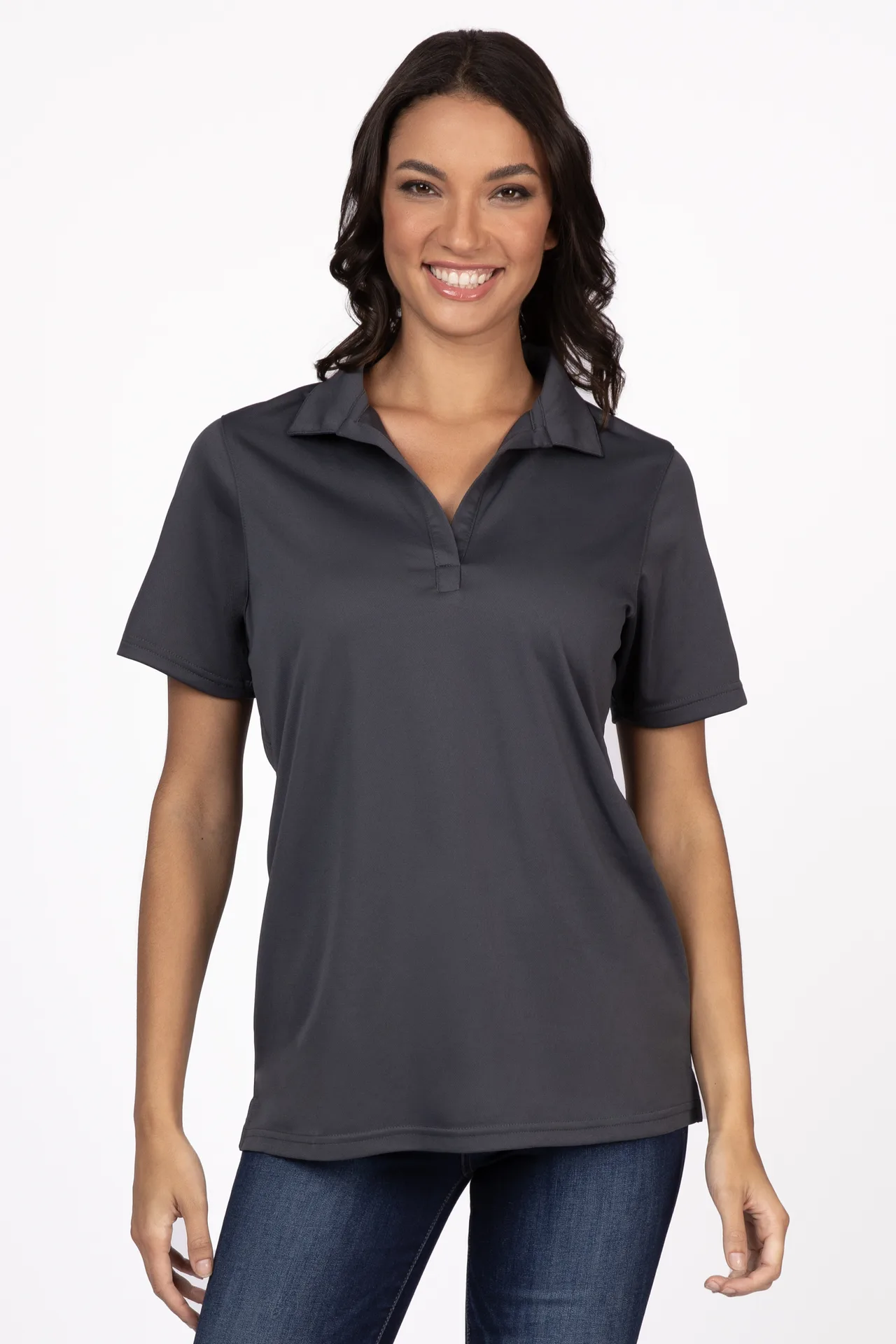 Chef Works Z650W-IGY-S Women's Small Collared Polo Cook Shirt, 100% Polyester, Iron Gray