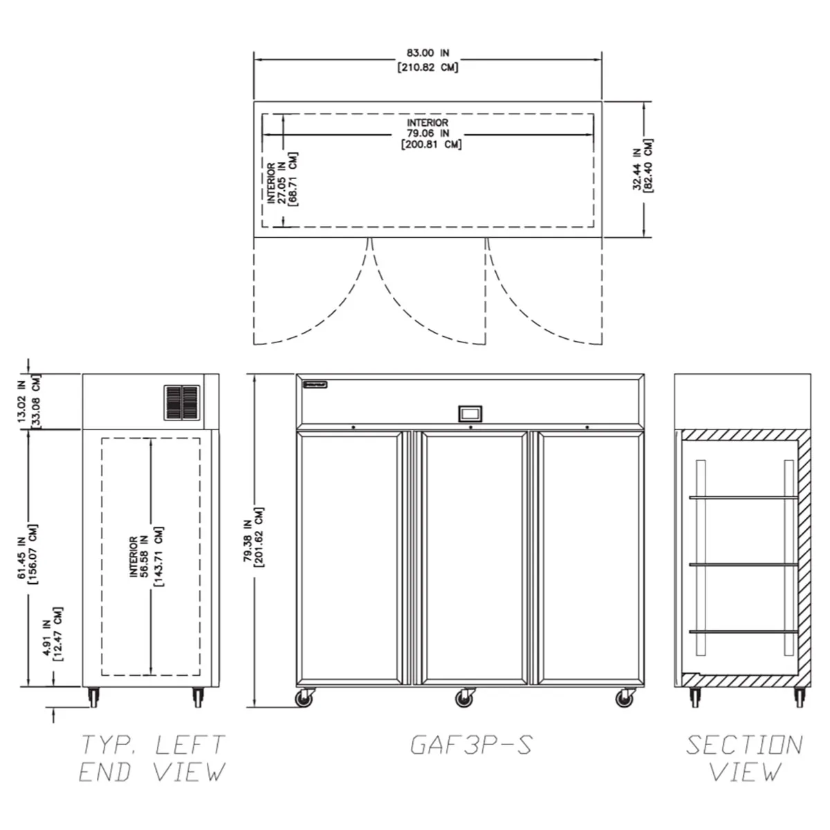 Delfield GAF3P-S 83" 3-Solid Door Reach-In Freezer, Top Mounted, 71 cu. ft., Stainless Steel