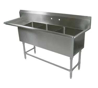 John Boos 3PB18-1D24L 82" Three Compartment Sink, 18"W x 18"L Bowl With Left-Hand Drainboard
