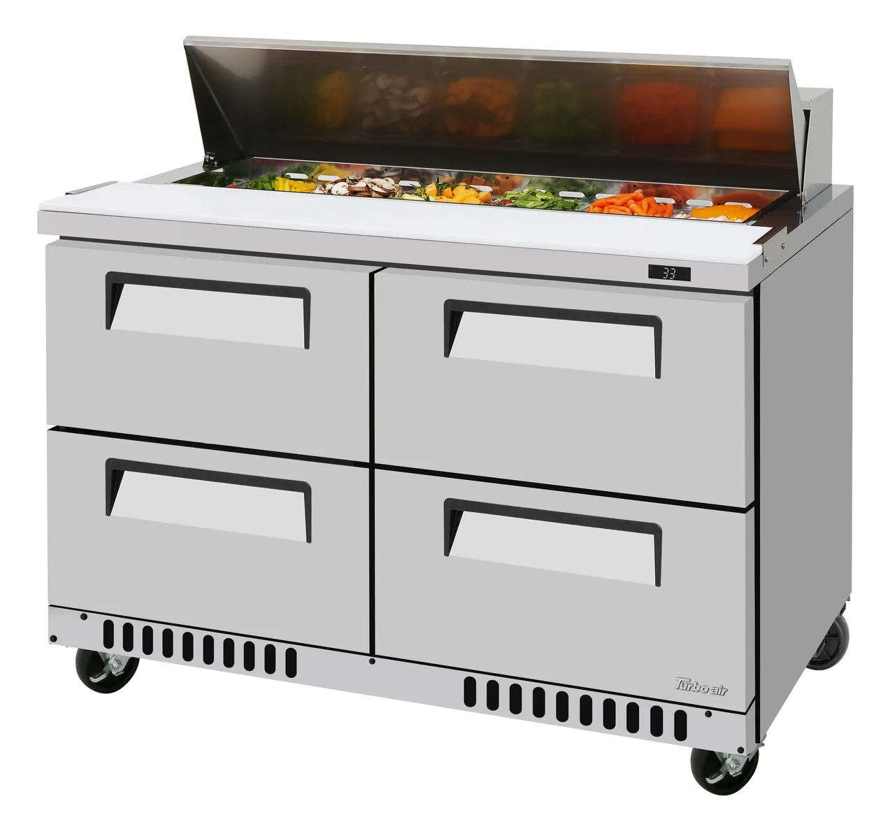 Turbo Air TST-48SD-D4-FB-N 48" 4-Drawer Sandwich and Salad Prep Table, 12 Pans, Stainless Steel
