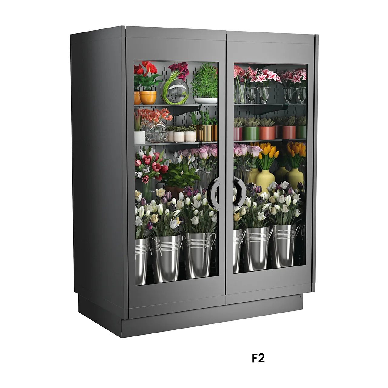 Structural Concepts F2 - Merchandiser, 63"W, 3500K Lighting, Clear Glass Doors, 3 Shelves