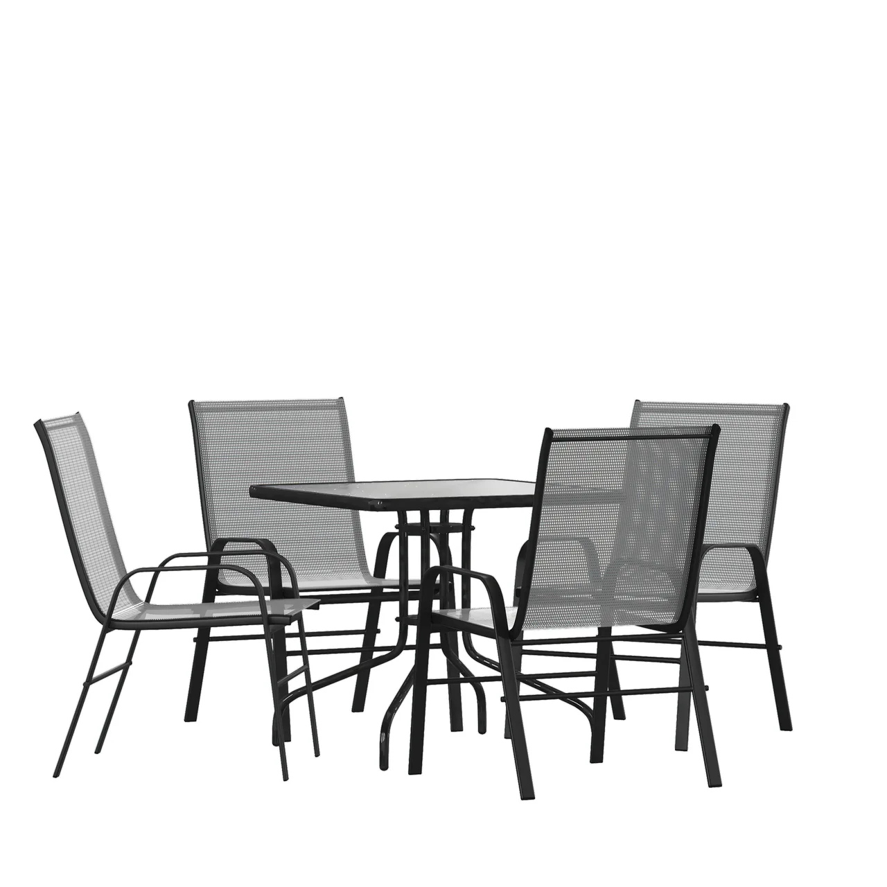 Flash Furniture TLH-073A2303C-GY-GG Brazos 5 Piece Outdoor Patio Dining Set with 31.5" Square Tempered Glass Table and 4 Gray Flex Comfort Stack Chairs