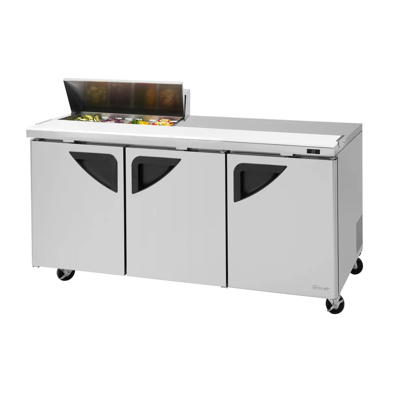Turbo Air TST-72SD-08S-N 72" Three Section Sandwich / Salad Prep Table w/ 3 Doors, 8 Pans