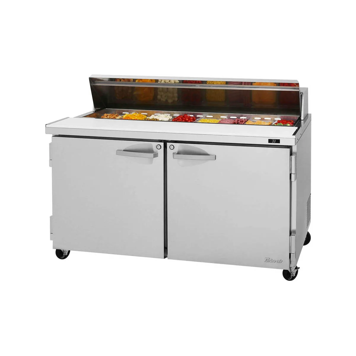 Turbo Air PST-60-N 60" Two Section Sandwich / Salad Prep Table w/ 2 Doors, 16 Pans