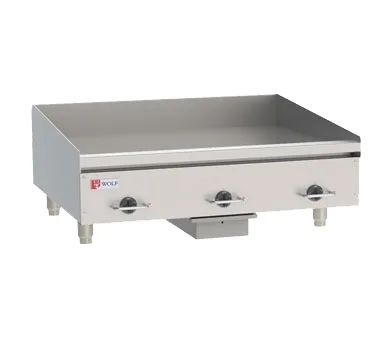 Wolf WEG36E 36" Countertop Electric Griddle with 36" x 24" Surface, 1/2" Steel Plate, Thermostatic Controls