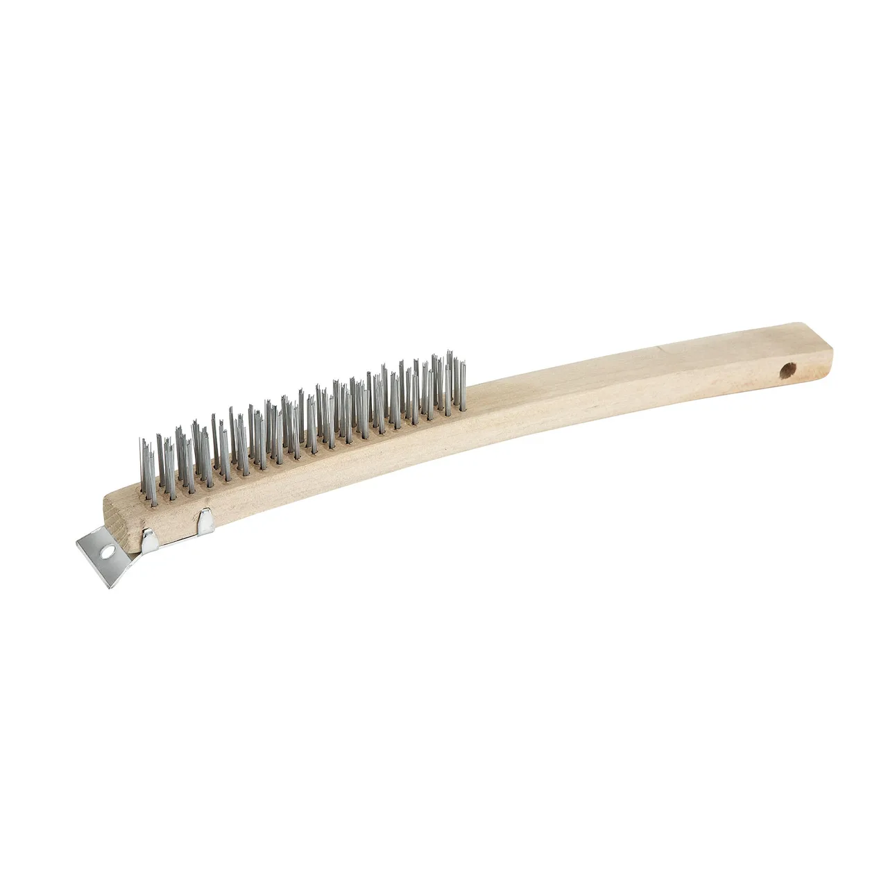 Winco BR-319 14" Wire Brush with Steel Bristles, Wood Handle, 3×19 Wire Rows, Scraper – 1 Dozen