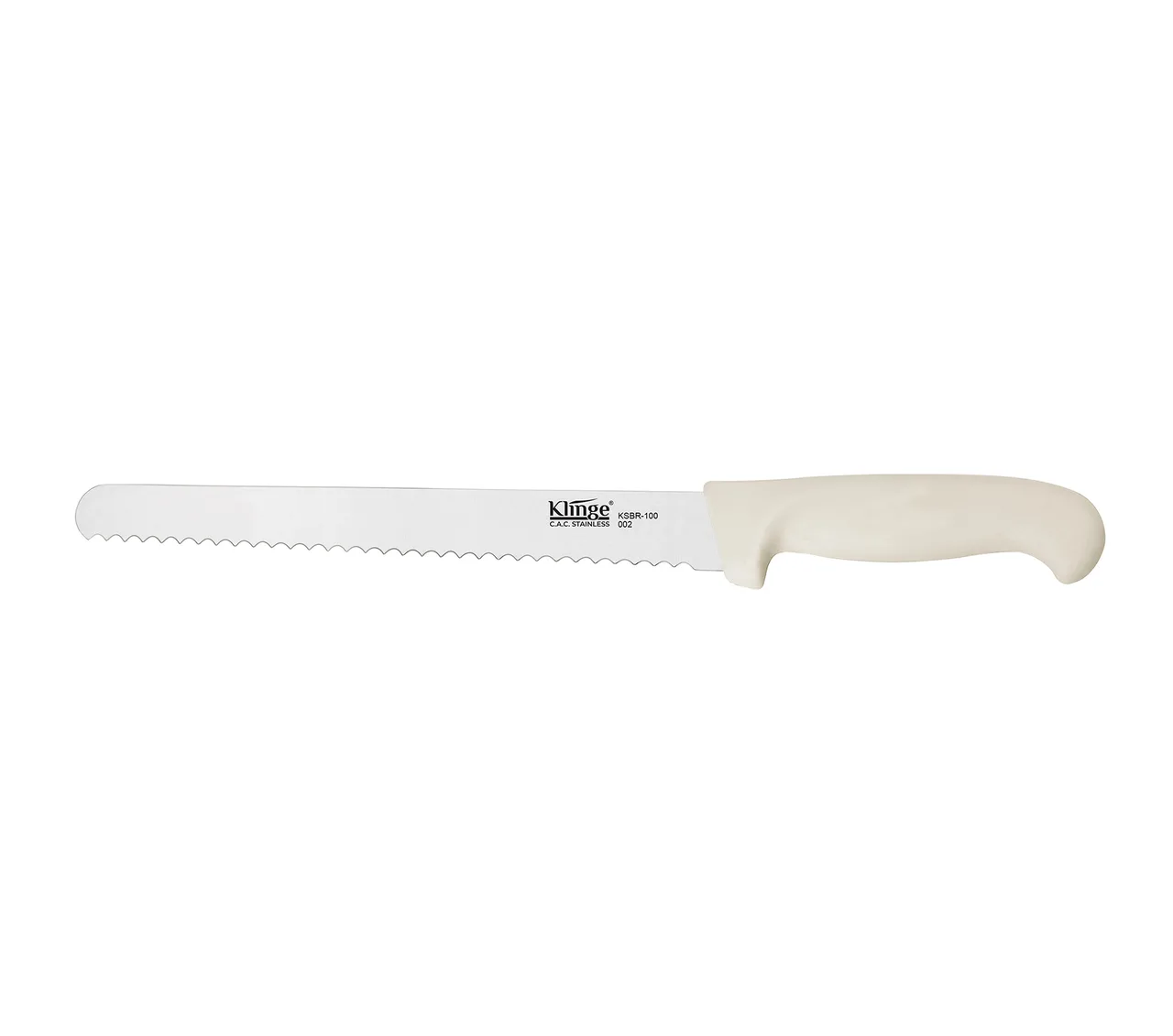 CAC China KSBR-100 Klinge Bread Knife, 10" Blade, German High-Carbon Steel, White Handle