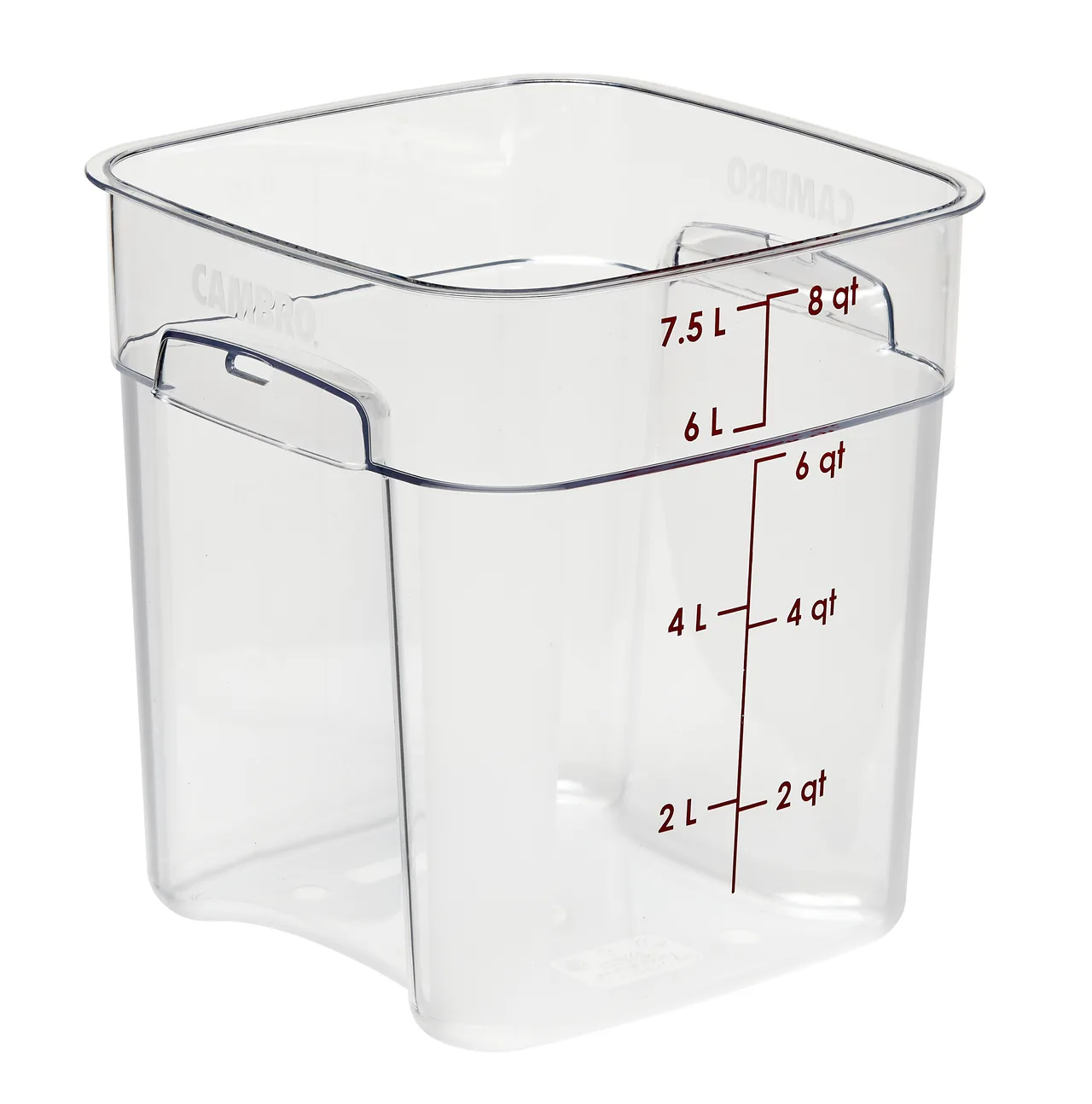 Cambro 8SFSPROCW135 CamSquare FreshPro 8 Qt Container, 9" L x 9" W x 9-3/5" H, PC Clear, NSF, No Lid