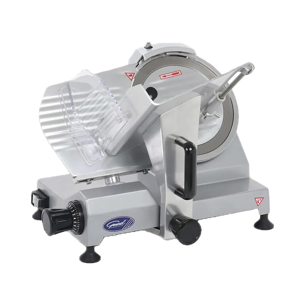 General GSE009 Commercial Meat Slicer – 9" Chrome Knife, 1/6 HP 120W, Belt Drive, Anodized Aluminum, 334 RPM