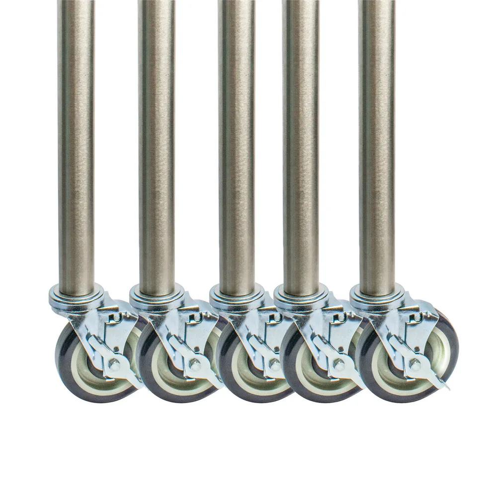BK Resources BKLC-S-34-PS6 Stainless Steel Folding Table Legs with Casters, 33-1/4"H, 16GA T-304