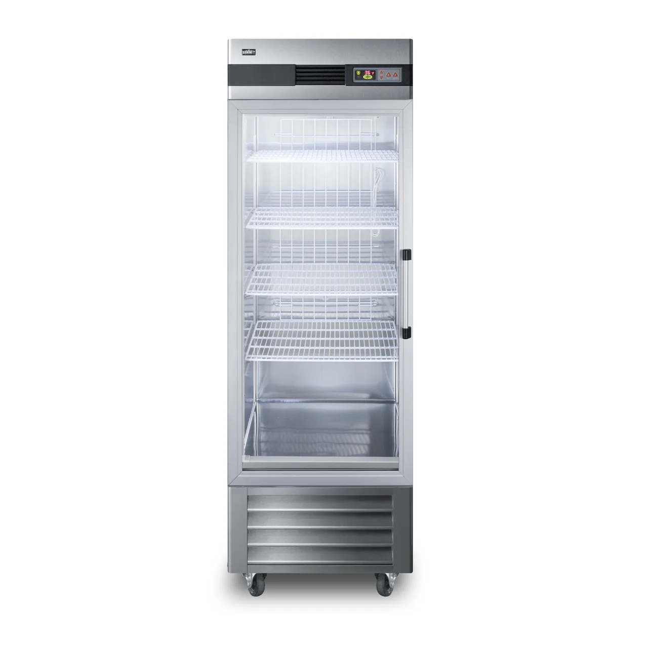 Summit SCR23SSGLH 28" 1-Section Reach-In Refrigerator w/ Left Hinged Glass Door, Bottom Mount, Stainless Steel, 23 cu. ft.