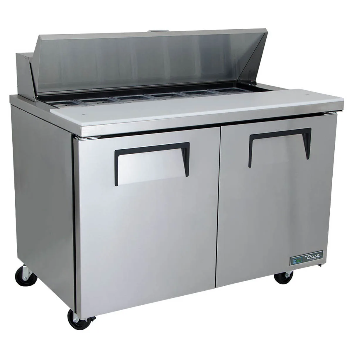 True TSSU-48-12-HC 48" Two Section Sandwich / Salad Prep Table w/ 2 Doors, 12 Pans