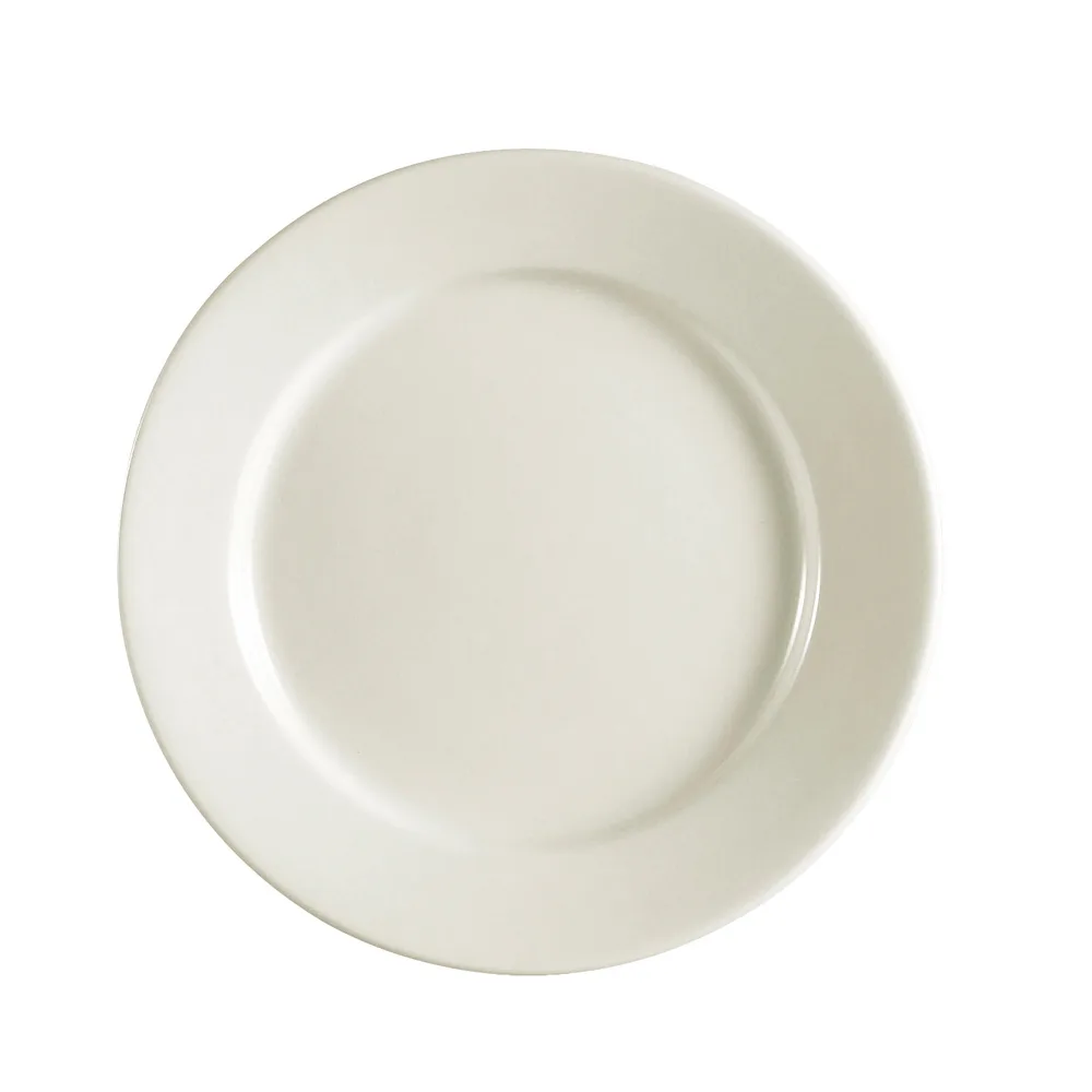 CAC China REC-9 - 9-3/4" Round Stoneware Plate, American White, Rolled Edge, Dishwasher Safe - Dozen