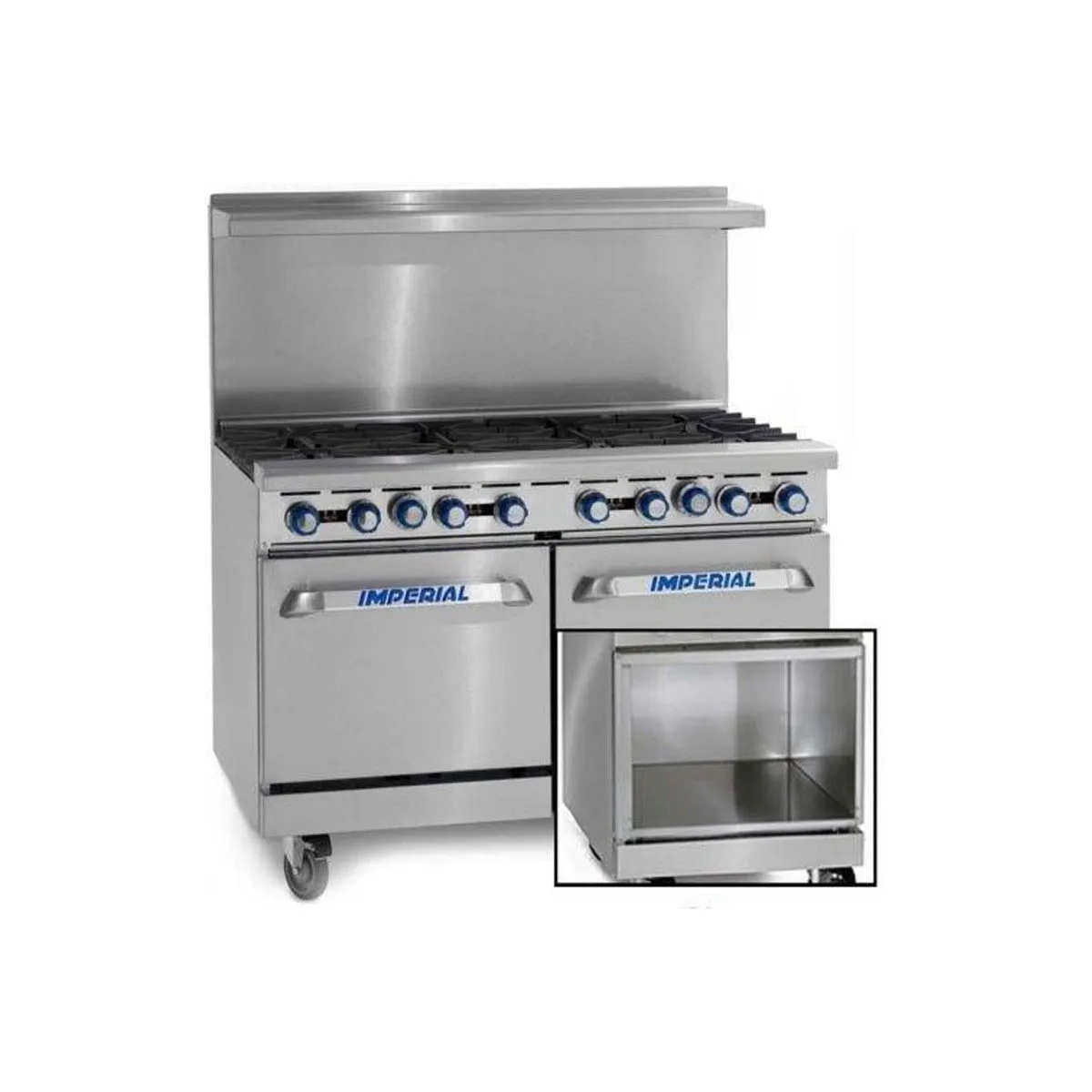 Imperial IR-8-XB 48" Gas Restaurant Range w/ (8) Open Burners, (1) Standard Oven, (1) Cabinet Base, 291.000 BTU