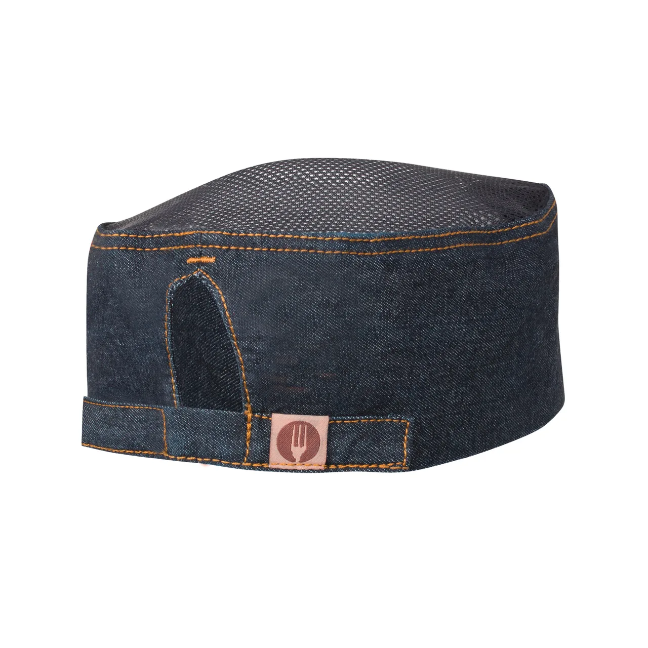 Chef Works RDDF-IBL-0 Indigo Blue Denim Beanie, One Size Fits Most, Contrast Tan Stitching