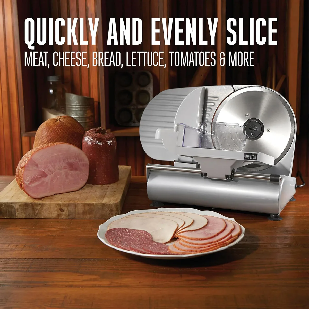 Hamilton Beach 61-0901-W Meat Slicer – 9" Stainless Steel Blade, Belt-Driven, Tilting Tray, 150W 120V, Aluminum Housing