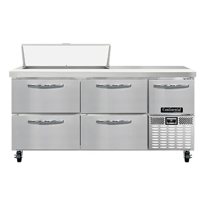 Continental Refrigerator RA68N10-D 68" Sandwich / Salad Prep Table w/ 4 Drawers & 1 Door, 10 Pans