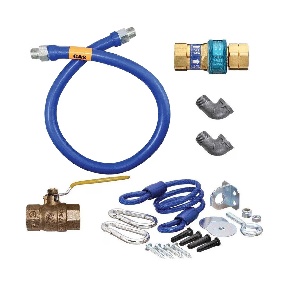 Dormont 1650KIT48 Deluxe SnapFast 48" Gas Connector Kit, Two Elbows, Restraining Cable, 1/2" Dia