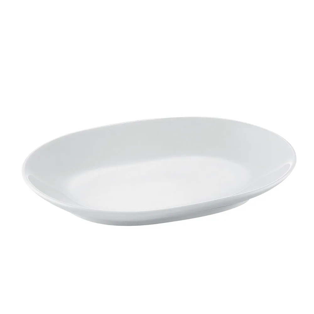 CACChina RCN-CD13 D-End Platter, 12"1/8 x 9"1/8 x 1"1/2 Oblong Porcelain Super White - Dozen