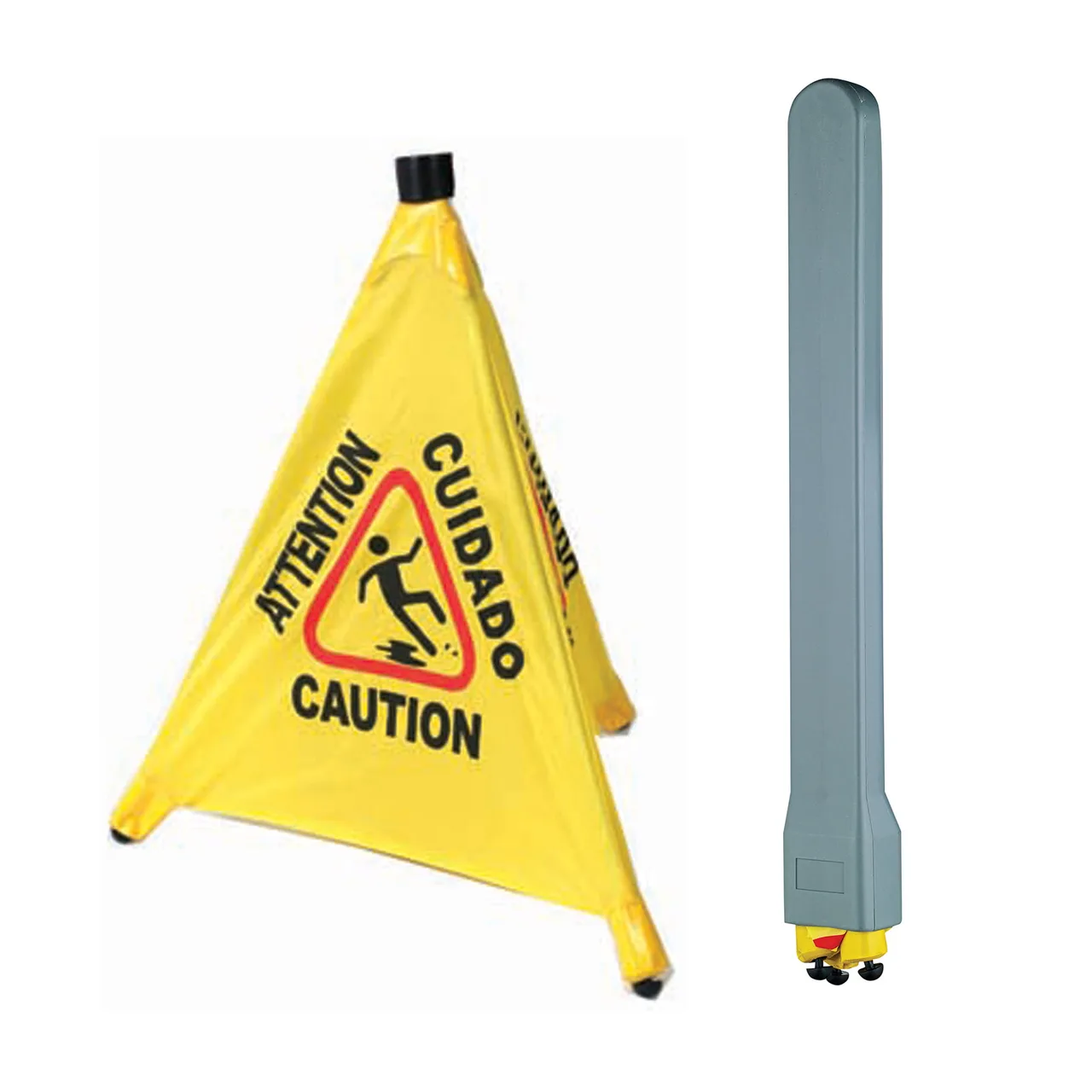 Winco CSF-SET 19 3/4" Yellow Pop‑Up Caution Cone, Plastic, Wall‑Mount Storage Tube – Set
