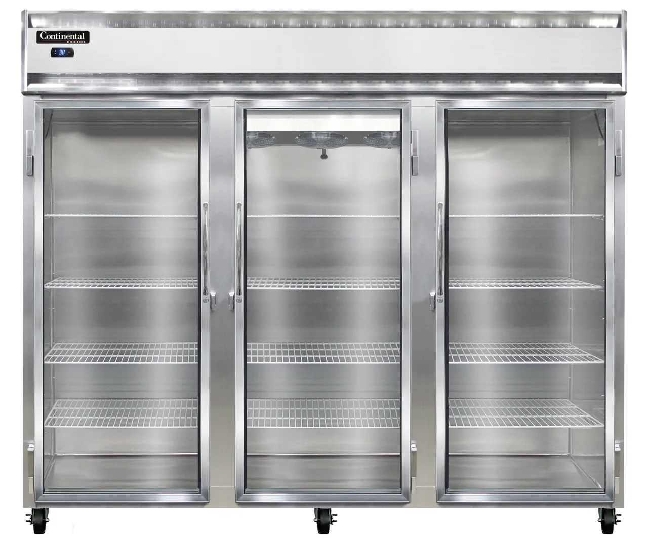 Continental Refrigerator 3RENSAGD 86" 3-Section Reach-In Refrigerator w/ 3 Glass Doors, Stainless Steel Exterior, 73 cu.ft.