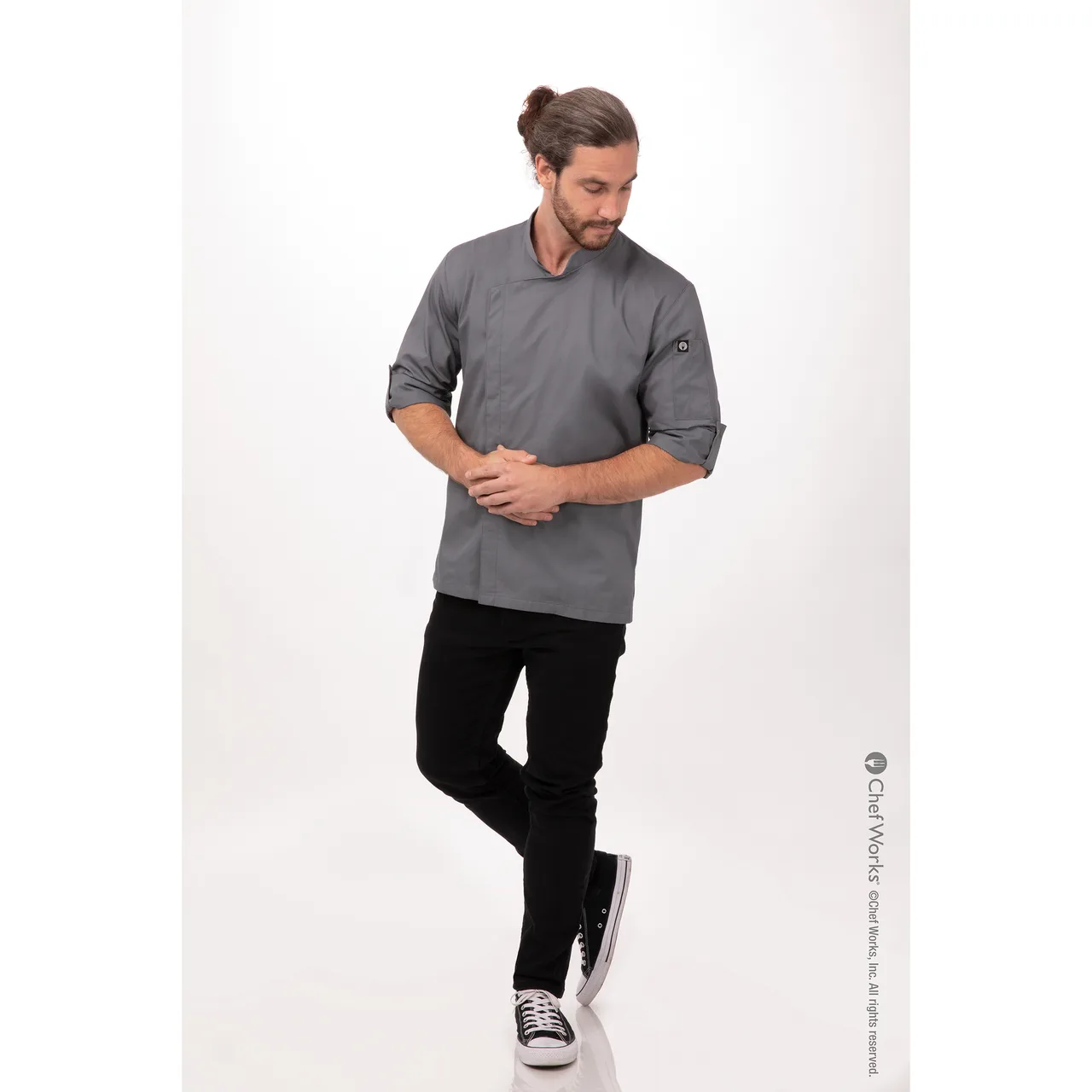 Chef Works BCMC010-GRY-5XL Chef Coat, 5XL Gray, 65/35 PolyCotton, Roll‑Up Sleeves, Cool Vent™