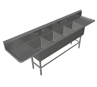 John Boos 44PB1824-2D24 123" Four Compartment Sink, 18"W x 24"L Bowl With 2 Drainboards