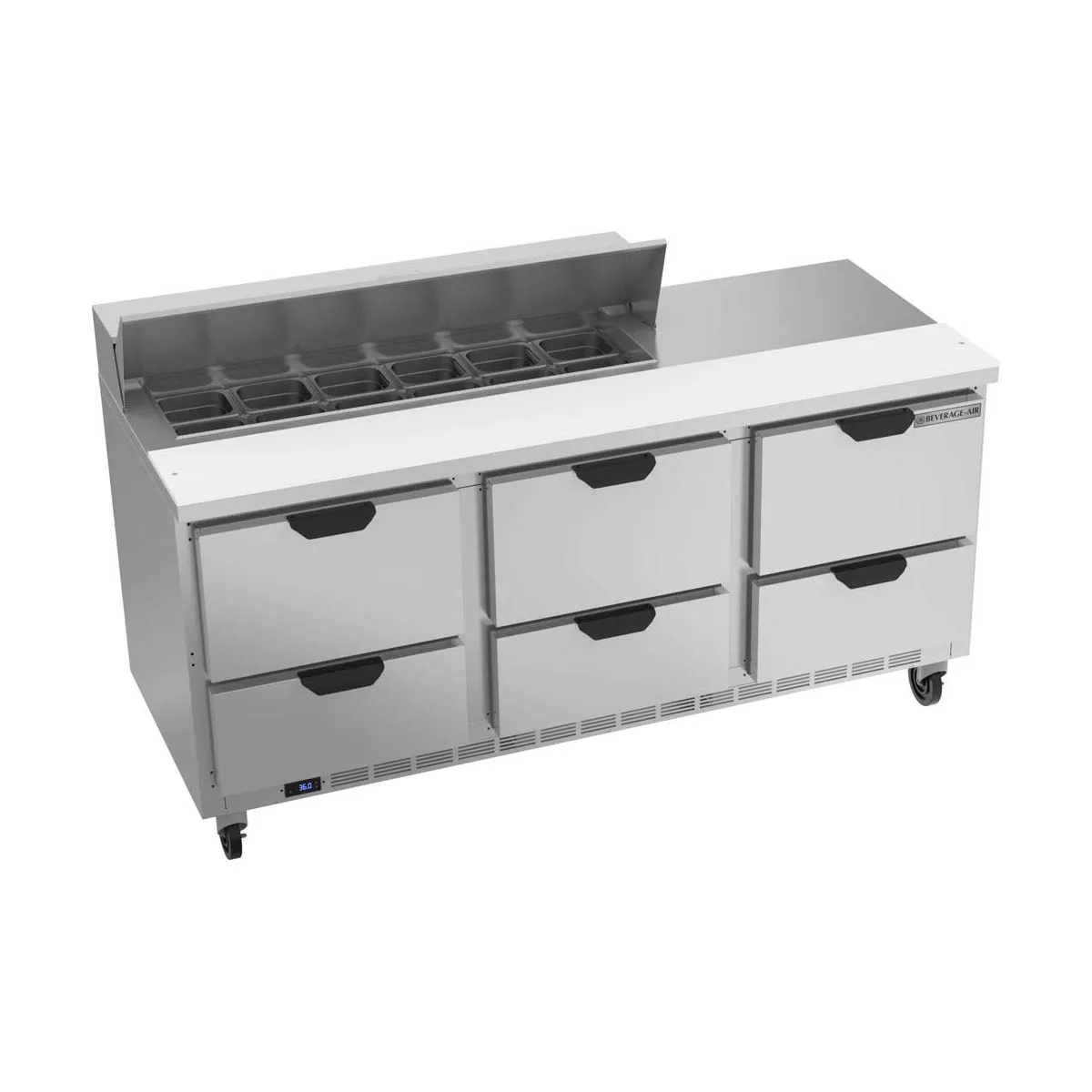 Beverage Air SPED72HC-12-6 72" Three Section Sandwich/Salad Prep Table w/ 6 Drawers, 12 Pans