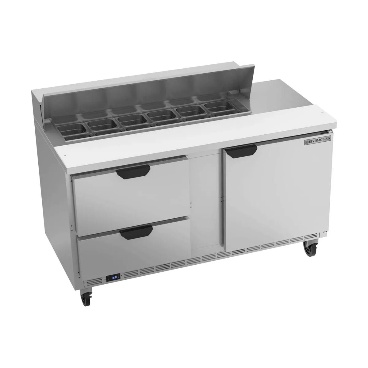 Beverage Air SPED60HC-12-2 60" Two Section Sandwich/Salad Prep Table w/ 2 Drawers & 1 Door, 12 Pans